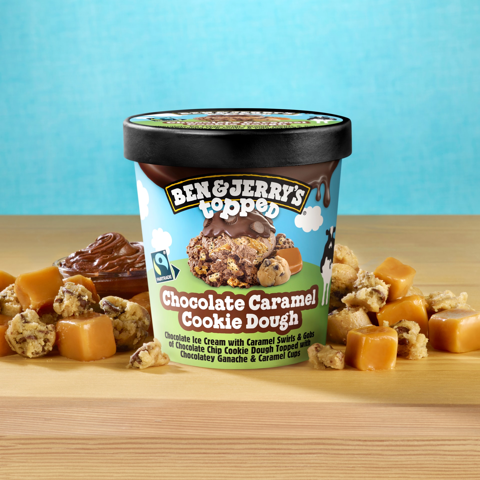 Chocolate Caramel Cookie Dough Topped Pint