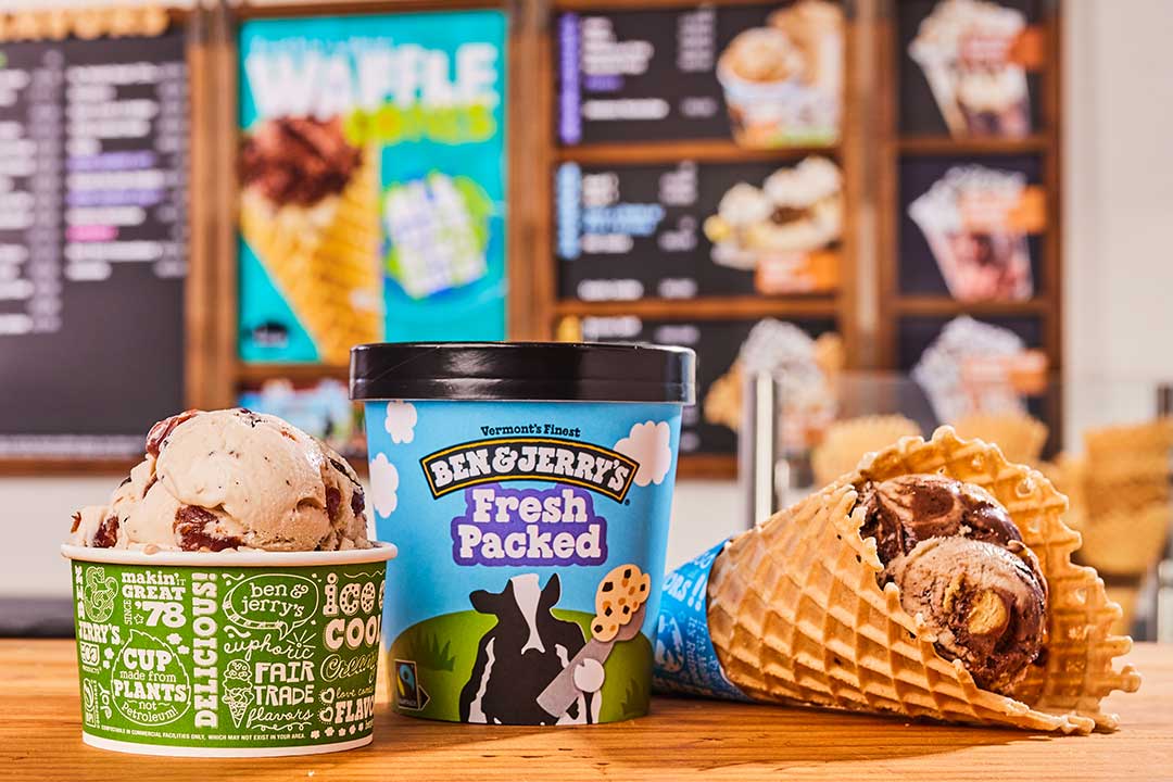 ice cream on scoop shop counter