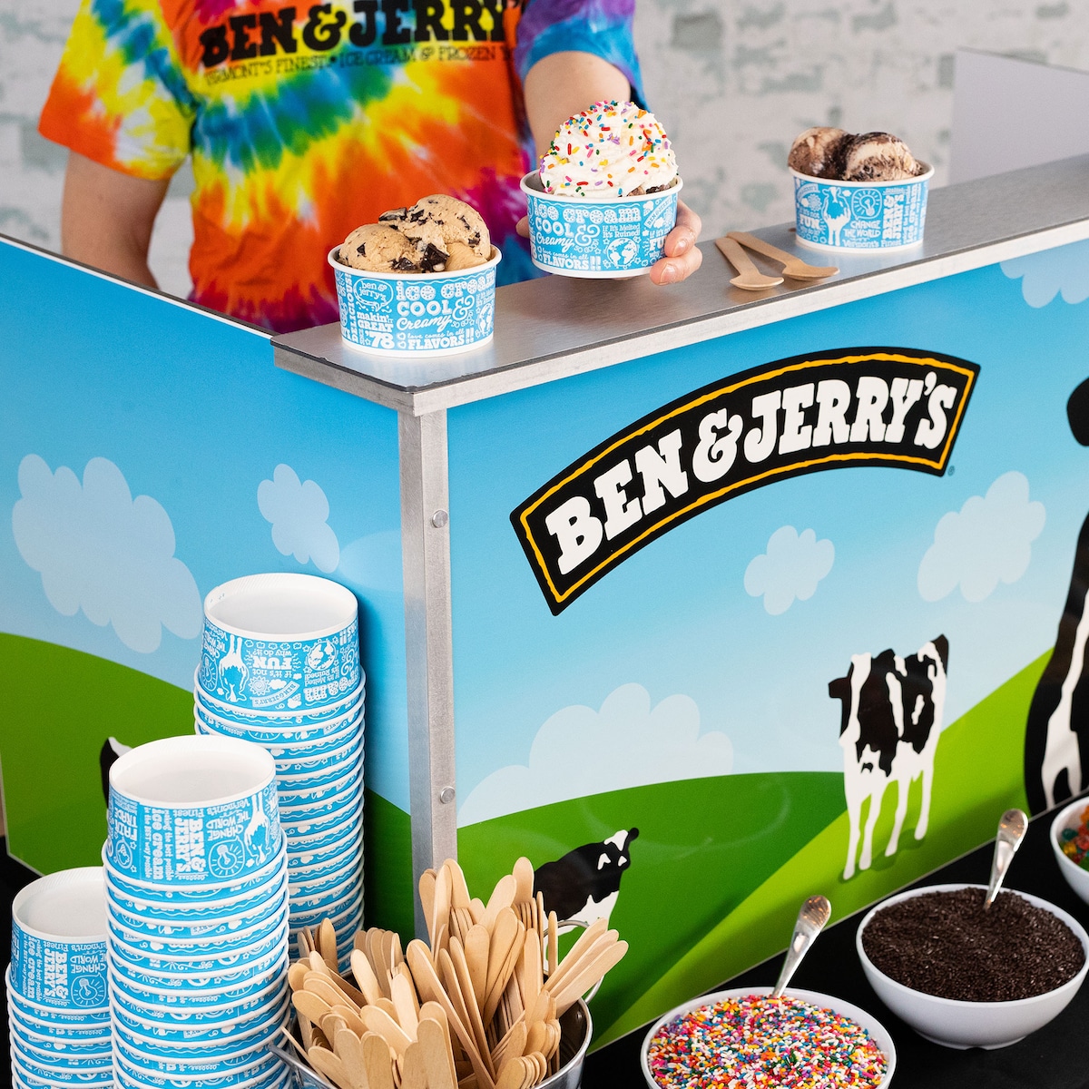 Cups of ice cream being served