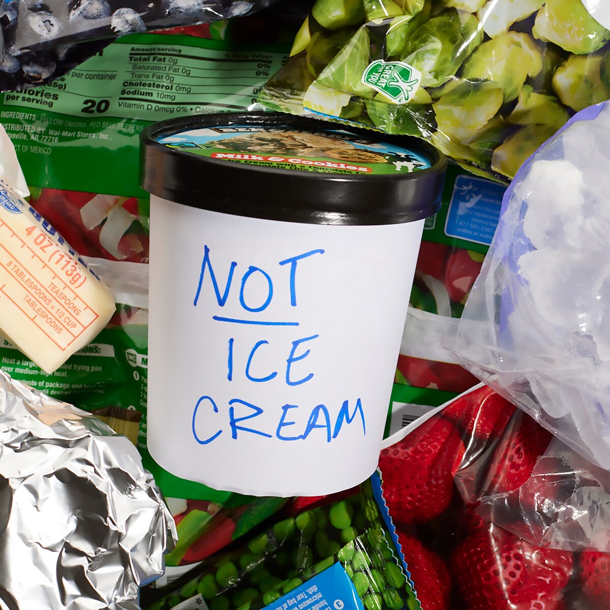 Ben & Jerry's Ice Cream with note saying Not Ice Cream