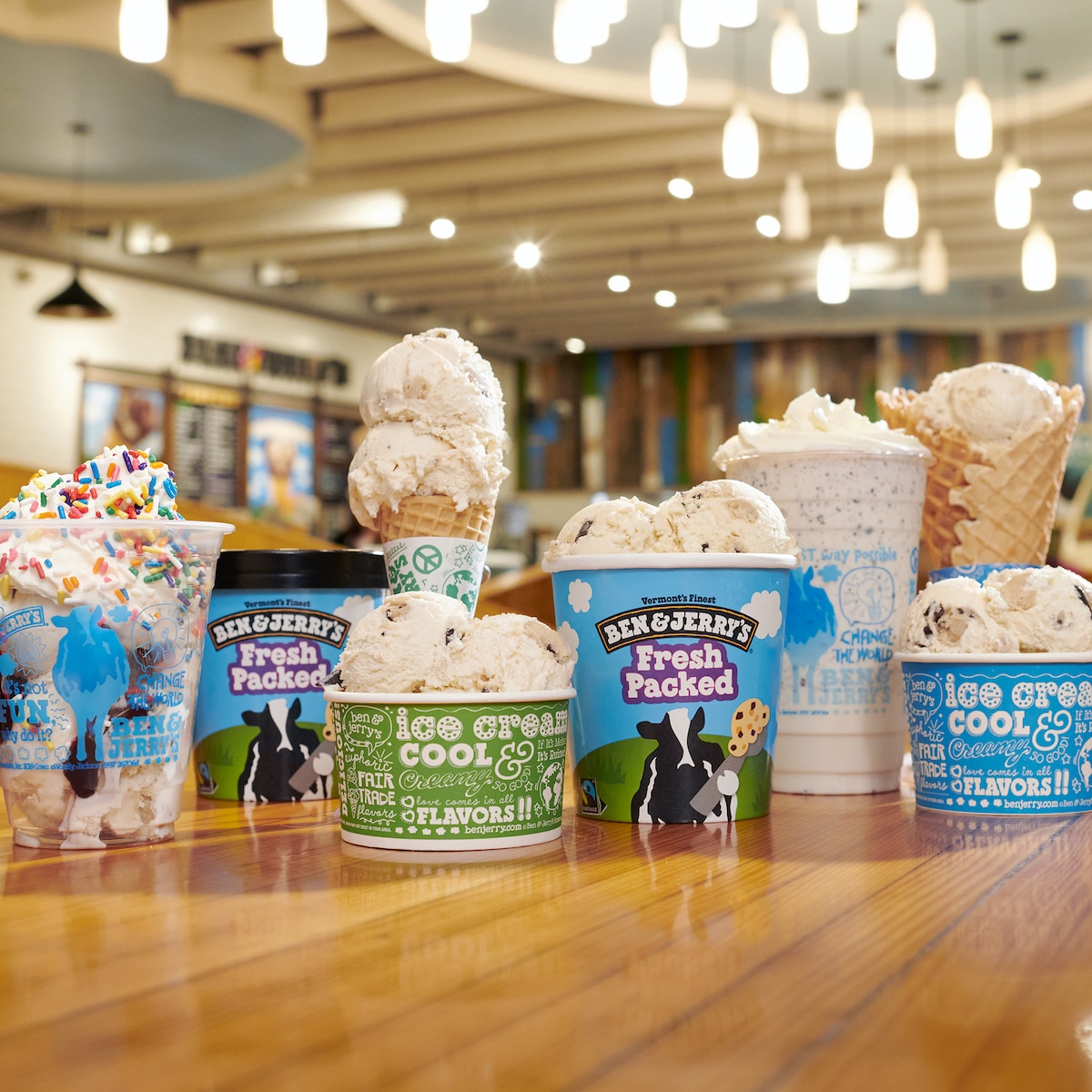 Scoop shop products on a table