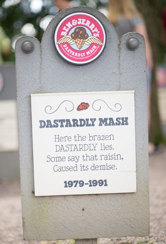 A Tombstone with RIP Ben & Jerry's Dastardly Mash