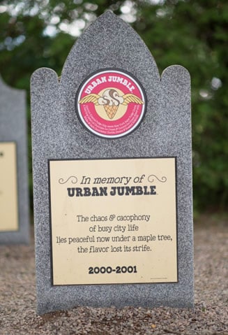A Tombstone with RIP Ben & Jerry's Urban Jumble
