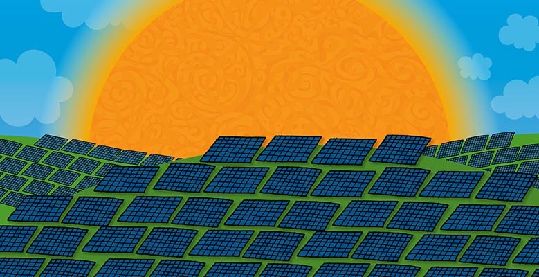 Solar panels with a sun