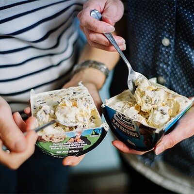 Two ice cream soul mates, enjoying a pint of Ben & Jerry's together.