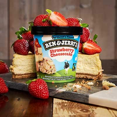 A pint of Ben & Jerry's Strawberry Cheesecake