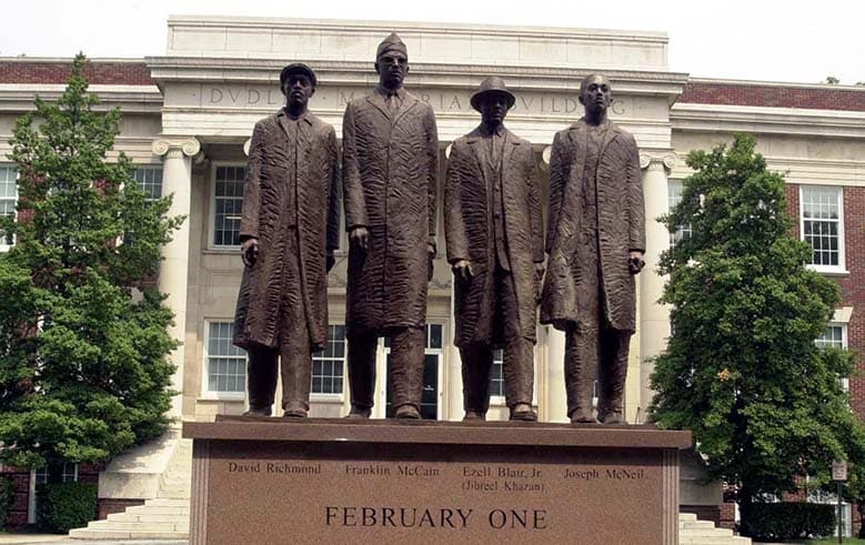 statue of the A&T Four at A&T University
