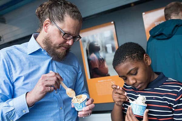 Andy eating ice cream with a friend