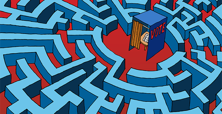 A maze with a voting machine