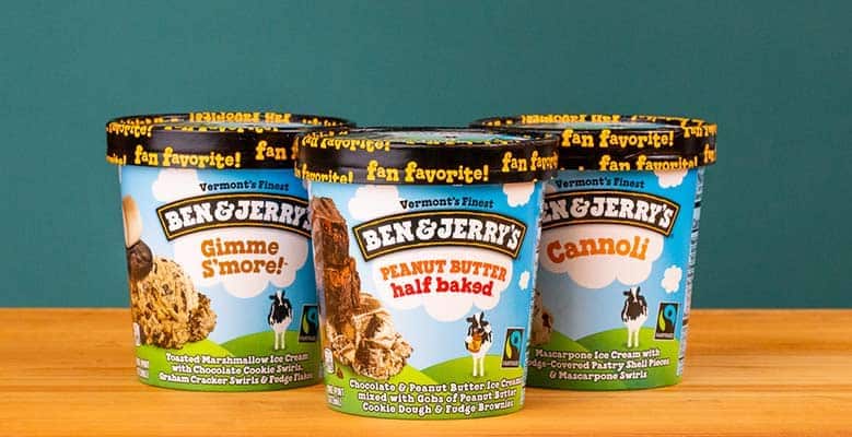 Three pints of Ben & Jerry's Ice Cream