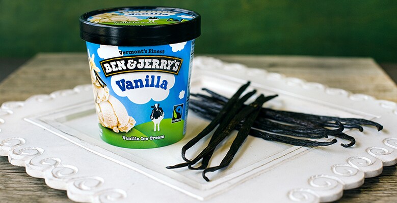 Ben & Jerry's Vanilla ice cream made with Fairtrade certified vanilla.