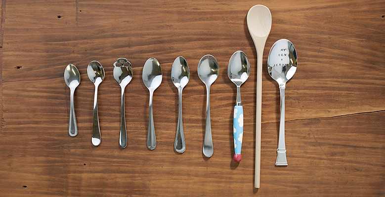 a bunch of different spoons lined up