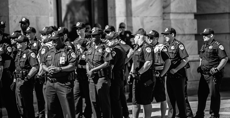 A large group of police officers