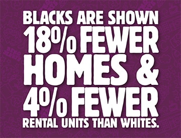 Blacks are shown 18% fewer homes and 4% fewer rental units than whites.
