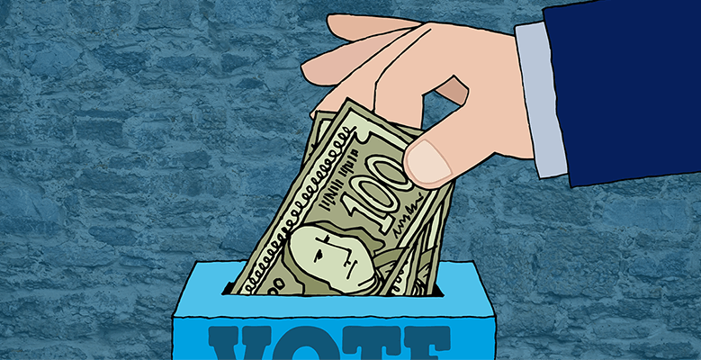 Money being put into a box marked vote