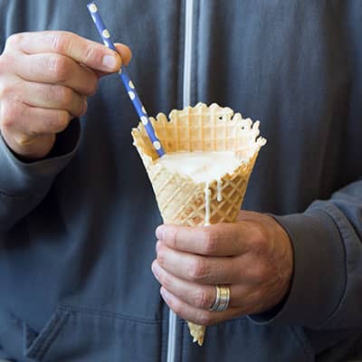 Waffle cone with a straw