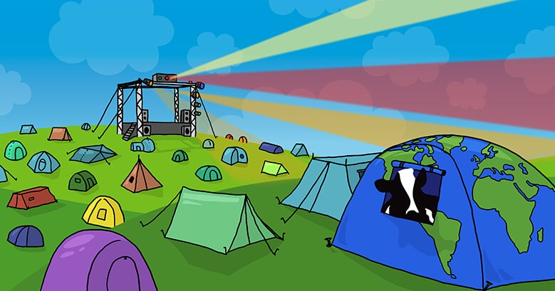 Woodys head sticking out a tent