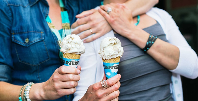 A couple holding two Ice cream cones