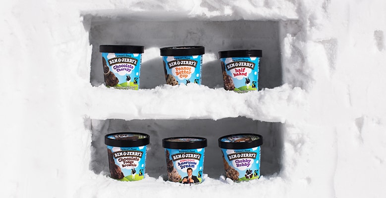 Ben & Jerry's Pints in a freezer