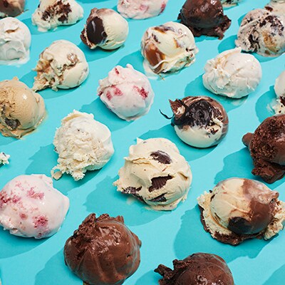 Scoops of ice cream on a table