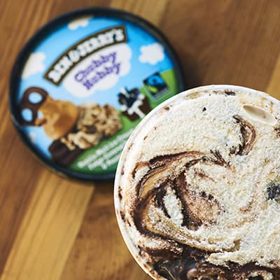 A pint of Ben & Jerry's with the lid off