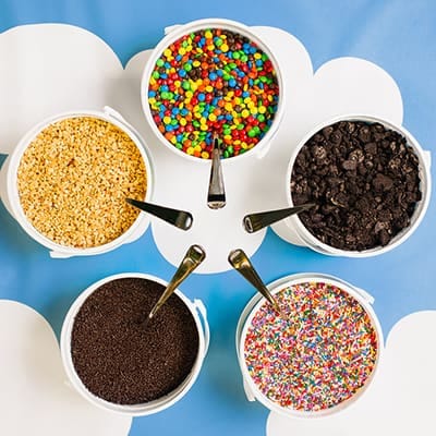 Bowls of ice cream toppers