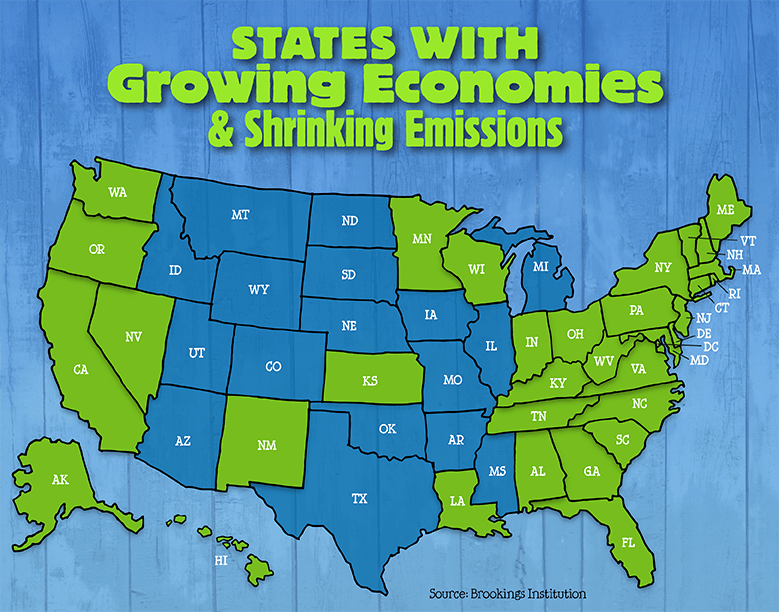 US map showing the growing economies