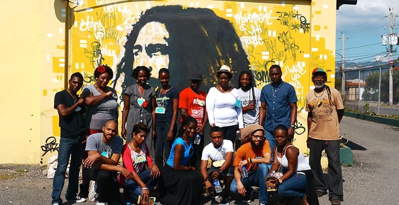 Members in front of Bob Marley Street Art