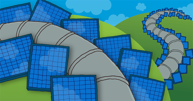 Cartoon of pipeline with solar panels