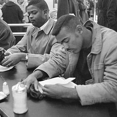 Greensboro Woolworth’s lunch counter sit in