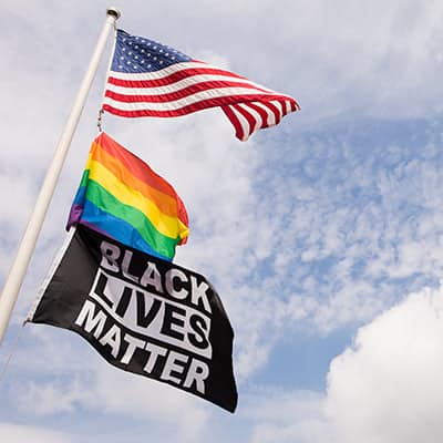 LGBTQ and Black Lives Matter flags at Ben & Jerry's offices