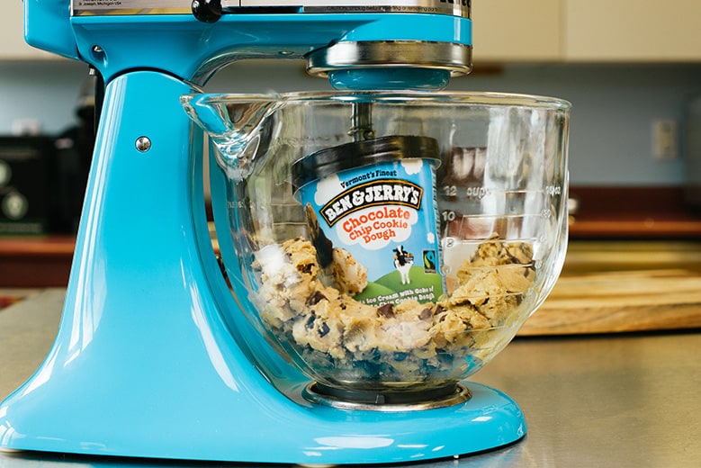 Chocolate Chip Cookie Dough in a mixer