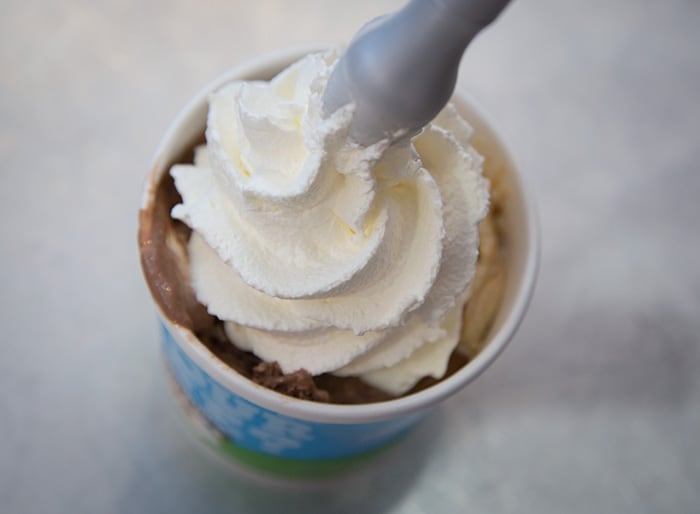 A Picture of Whip Cream being put on the top