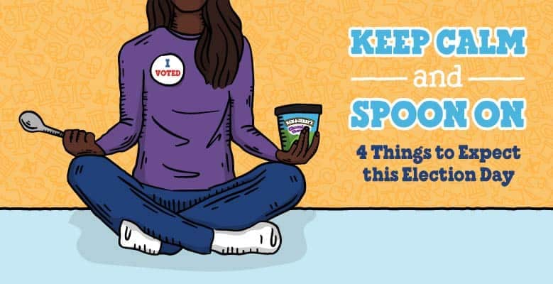 Person meditating with a pint of Ben & Jerry's ice cream