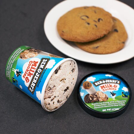 A Pint of Ben & Jerry's Milk & Cookies with a plate of cookies