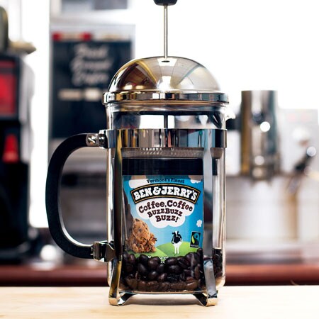 A Pint of Ben & Jerry's Coffee, Coffee BuzzBuzzBuzz! inside a coffee pot