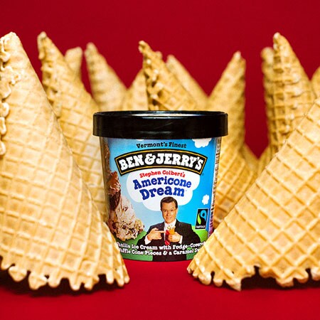 a Pint of Ben & Jerry's Americone Dream™ with waffle cones around it