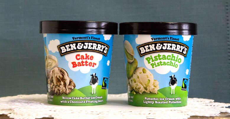Pints of Ben and Jerry's Cake Batter and Pistachio Pistachio