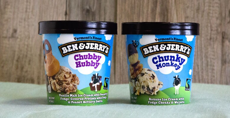 Pints of Ben and Jerry's Chubby Hubby and Chunky Monkey