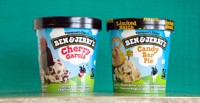 Pints of Ben and Jerry's Cherry Garcia and Candy Bar Pie