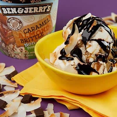 Ben & Jerry's Caramel Almond Brittle Non-Dairy with dark chocolate and toasted coconut