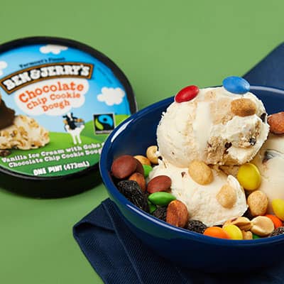 Ben & Jerry's Chocolate Chip Cookie Dough ice cream with trail mix