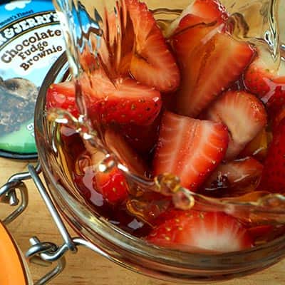 Ben & Jerry's Chocolate Fudge Brownie with strawberries