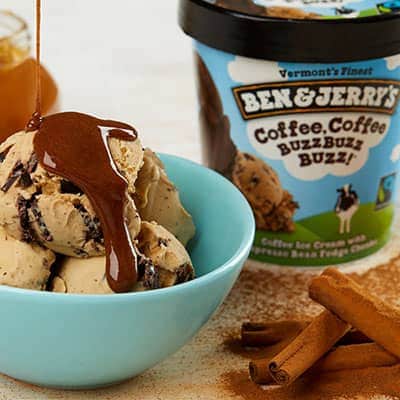 Ben & Jerry's Coffee Coffee BuzzBuzzBuzz ice cream with cinnamon caramel sauce