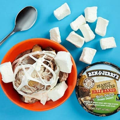 Ben & Jerry's Peanut Butter Half Baked Non-Dairy with vegan marshmallow topping
