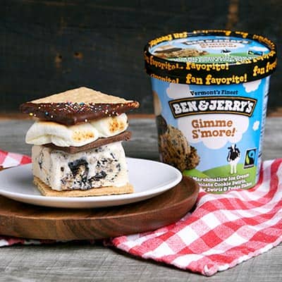 Ben & Jerry's S'mores Ice Cream Sandwich with pint of Gimme S'more ice cream