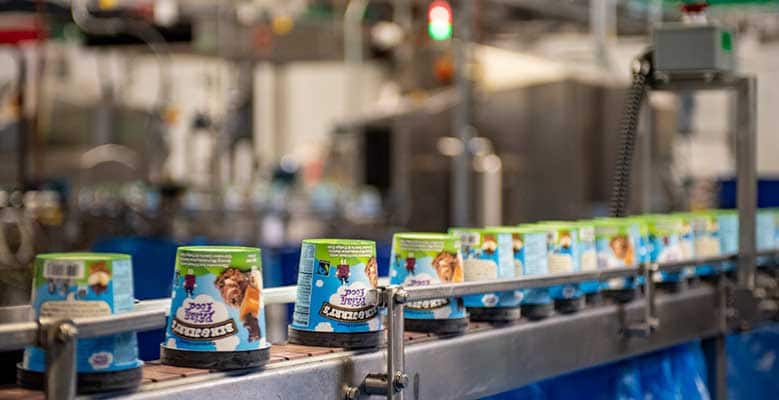 Pints of Ben & Jerry's ice cream at manufacturing plant