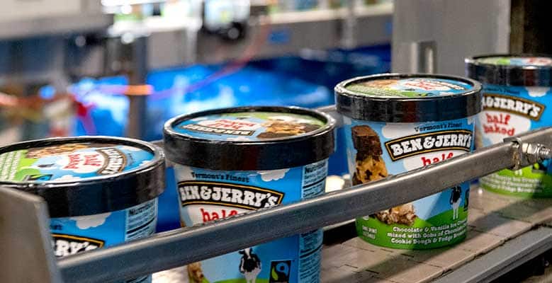 Pints of Ben & Jerry's ice cream at manufacturing plant