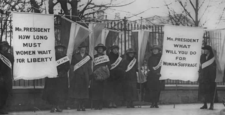 Historic photo of women marching for women's suffrage, pre-1920
